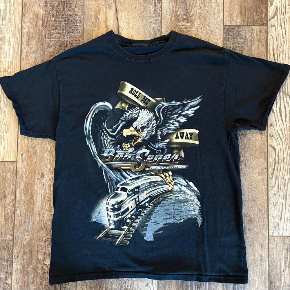 Bob Seger Roll Me Away Tour T Shirt Black Eagle Train Band Tee XL